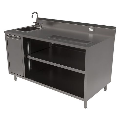 Stainless Steel Beverage Table With Left Sink, Rectangular, 30" X 60" X 41.5", Silver Top, Silver Base/legs
