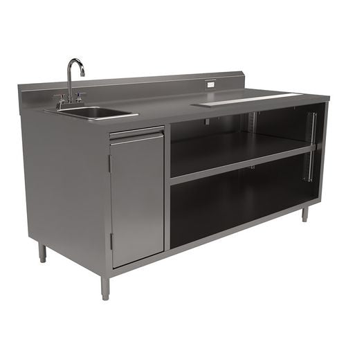 Stainless Steel Beverage Table With Left Sink, Rectangular, 30" X 72" X 41.5", Silver Top, Silver Base/legs