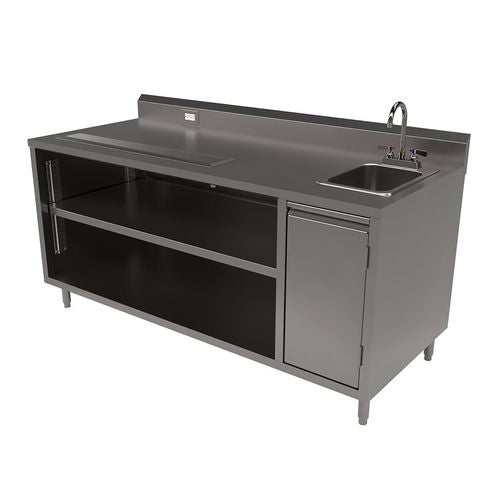 Stainless Steel Beverage Table With Right Sink, Rectangular, 30" X 72" X 41.5", Silver Top, Silver Base/legs
