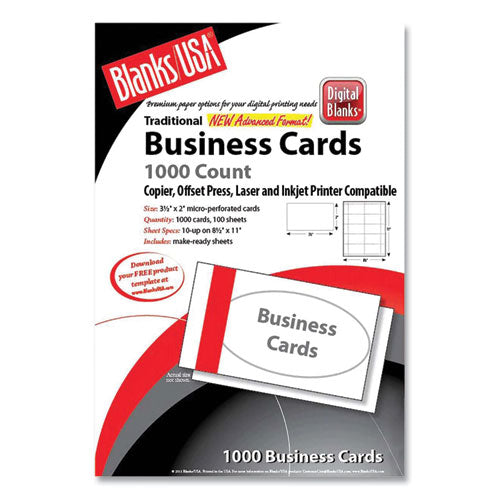 Printable Microperforated Business Cards, Copier/inkjet/laser/offset, 2 X 3.5, White, 10/sheet, 100 Sheets/pack