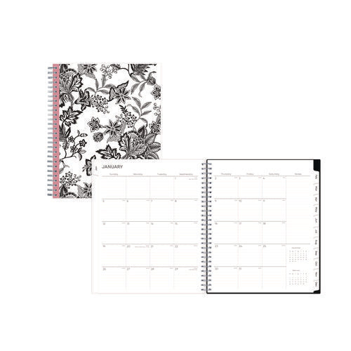 Analeis Monthly Planner, Floral Artwork, 10 X 8, White/black/coral Cover, 12-month (jan To Dec): 2026