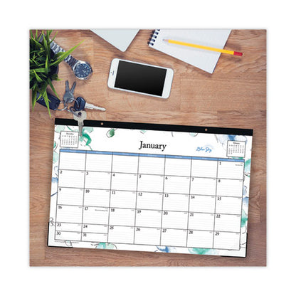 Lindley Desk Pad, Floral Artwork, 17 X 11, White/blue/green Sheets, Black Binding, Clear Corners, 12-month (jan To Dec): 2026