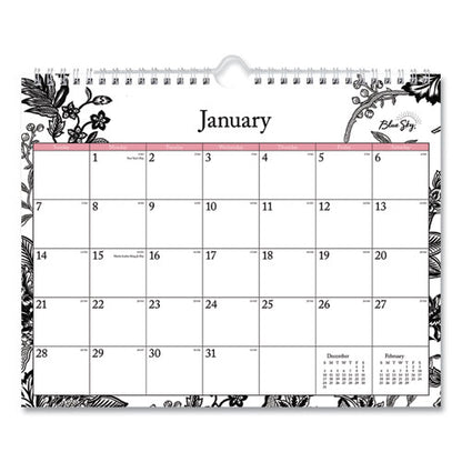 Analeis Wall Calendar, Floral Artwork, 11 X 8.75, White/black/coral Sheets, 12-month (jan To Dec): 2026