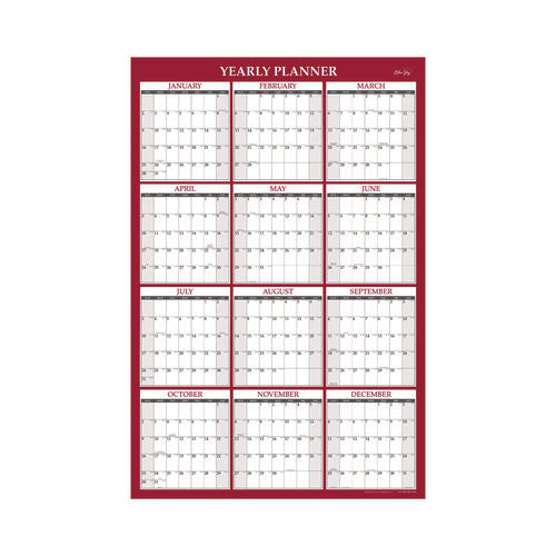 Classic Red Laminated Erasable Wall Calendar, 48 X 32, White/red/gray Sheets, 12-month (jan To Dec): 2026