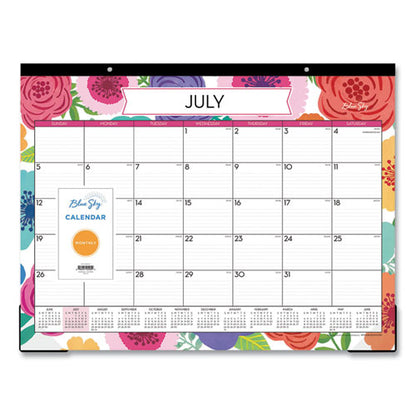 Mahalo Academic Desk Pad, Floral Artwork, 22 X 17, Black Binding, Clear Corners, 12-month (july To June): 2025 To 2026