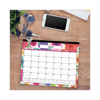Mahalo Academic Desk Pad, Floral Artwork, 22 X 17, Black Binding, Clear Corners, 12-month (july To June): 2025 To 2026