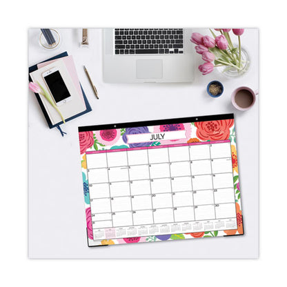 Mahalo Academic Desk Pad, Floral Artwork, 22 X 17, Black Binding, Clear Corners, 12-month (july To June): 2025 To 2026