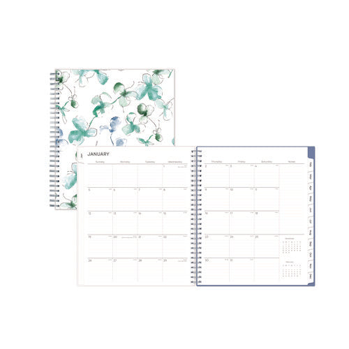 Lindley Monthly Planner, Floral Artwork, 10 X 8, White/blue/green Cover, 12-month (jan To Dec): 2026