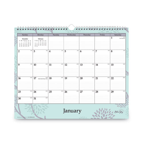 Rue Du Flore Wall Calendar, Floral Artwork, 12 X 15, White/jade/lavender Sheets, 12-month (jan To Dec): 2025