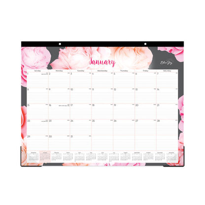 Joselyn Desk Pad, Rose Artwork, 22 X 17, White/pink/peach Sheets, Black Binding, Clear Corners, 12-month (jan To Dec): 2026