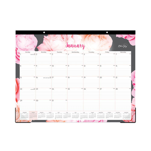 Joselyn Desk Pad, Rose Artwork, 22 X 17, White/pink/peach Sheets, Black Binding, Clear Corners, 12-month (jan To Dec): 2026