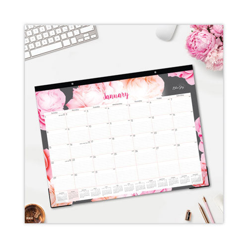 Joselyn Desk Pad, Rose Artwork, 22 X 17, White/pink/peach Sheets, Black Binding, Clear Corners, 12-month (jan To Dec): 2026