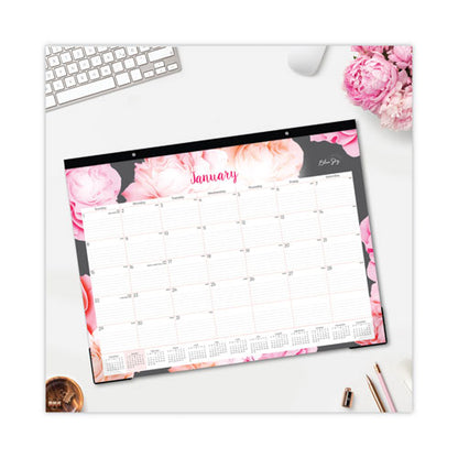 Joselyn Desk Pad, Rose Artwork, 22 X 17, White/pink/peach Sheets, Black Binding, Clear Corners, 12-month (jan To Dec): 2026