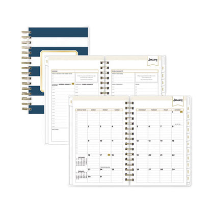 Day Designer Navy Stripe Daily/monthly Planner, Horizontal Stripe Artwork, 8 X 5, Navy/white Cover, 12-month (jan-dec): 2026