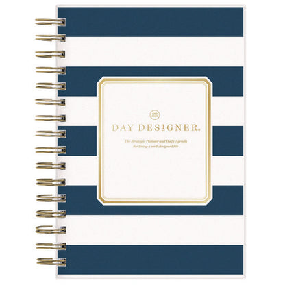 Day Designer Navy Stripe Daily/monthly Planner, Horizontal Stripe Artwork, 8 X 5, Navy/white Cover, 12-month (jan-dec): 2026