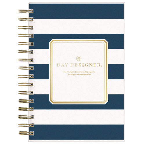 Day Designer Navy Stripe Daily/monthly Planner, Horizontal Stripe Artwork, 8 X 5, Navy/white Cover, 12-month (jan-dec): 2026