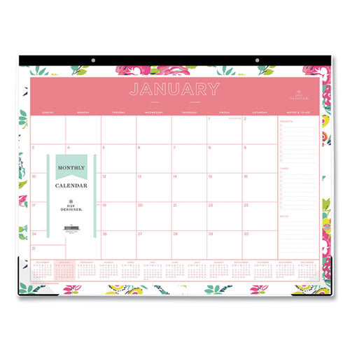 Day Designer Peyton Desk Pad Calendar, Floral Artwork, 22 X 17, Black Binding, Clear Corners, 12-month (jan To Dec): 2026