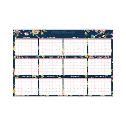 Day Designer Peyton Laminated Erasable Wall Calendar, Floral Artwork, 36 X 24, White/navy Sheets, 12-month (jan To Dec): 2026