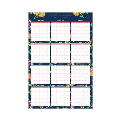 Day Designer Peyton Laminated Erasable Wall Calendar, Floral Artwork, 36 X 24, White/navy Sheets, 12-month (jan To Dec): 2026