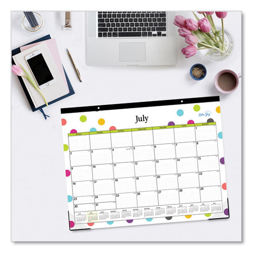 Teacher Dots Academic Desk Pad, 22 X 17, Black Binding, Clear Corners, 12-month (july To June): 2025 To 2026