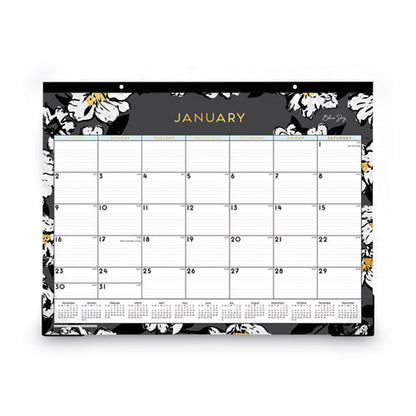 Baccara Dark Desk Pad, Floral Artwork, 22 X 17, White/black/gold Sheets, Black Binding, 12-month (jan To Dec): 2026