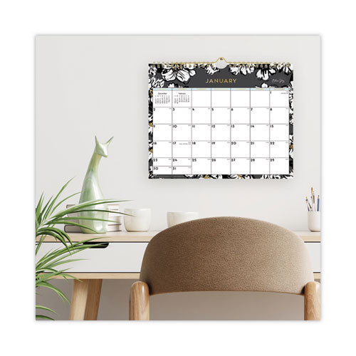 Baccara Dark Wall Calendar, Floral Artwork, 11 X 8.75, White/black/gold Sheets, 12-month (jan To Dec): 2026