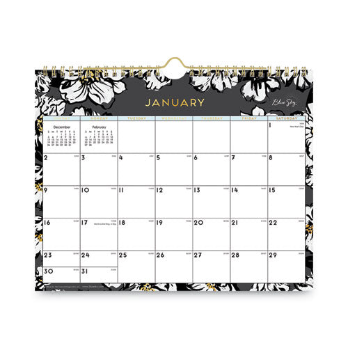 Baccara Dark Wall Calendar, Floral Artwork, 11 X 8.75, White/black/gold Sheets, 12-month (jan To Dec): 2026