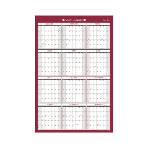 Classic Red Laminated Erasable Wall Calendar, 36 X 24, White/red/gray Sheets, 12-month (jan To Dec): 2026