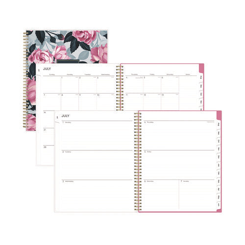 Roosevelt Pink Academic Weekly/monthly Planner, Floral Artwork, 11" X 8.5", Pink/gray Cover, 12-month (july-june): 2025-2026