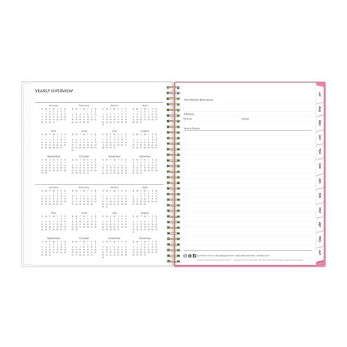 Roosevelt Pink Academic Weekly/monthly Planner, Floral Artwork, 11" X 8.5", Pink/gray Cover, 12-month (july-june): 2025-2026