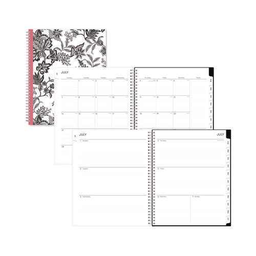 Analeis Create-your-own Cover Weekly/monthly Planner, Floral, 11 X 8.5, White/black/coral, 12-month (july To June): 2025-2026