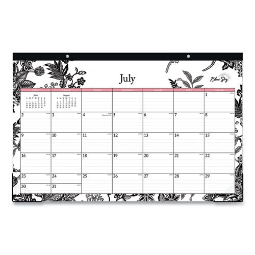 Analeis Academic Year Desk Pad Calendar, Floral Artwork, 17 X 11, White/black/coral Sheets, 12-month (july-june): 2025-2026