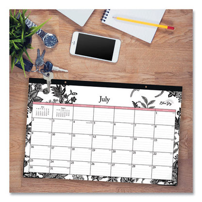 Analeis Academic Year Desk Pad Calendar, Floral Artwork, 17 X 11, White/black/coral Sheets, 12-month (july-june): 2025-2026