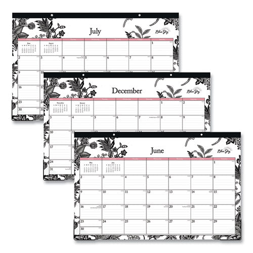 Analeis Academic Year Desk Pad Calendar, Floral Artwork, 17 X 11, White/black/coral Sheets, 12-month (july-june): 2025-2026
