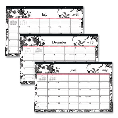 Analeis Academic Year Desk Pad Calendar, Floral Artwork, 17 X 11, White/black/coral Sheets, 12-month (july-june): 2025-2026