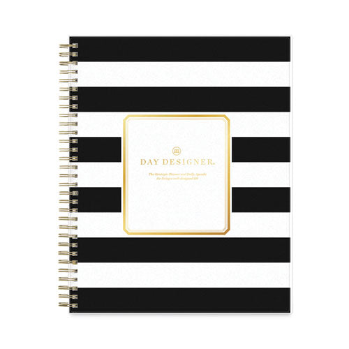 Day Designer Daily/monthly Frosted Planner, Rugby Stripe Artwork, 10 X 8, Black/white Cover, 12-month (july-june): 2025-2026