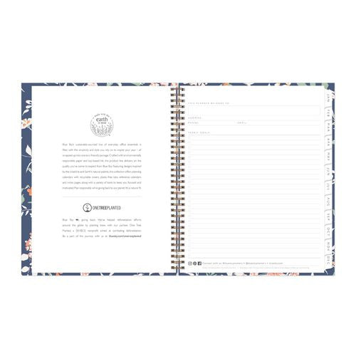 One Tree Planted Effie Weekly/monthly Planner, Floral Artwork, 11" X 8.5", Blue/peach/green Cover, 12-month (jan-dec): 2026