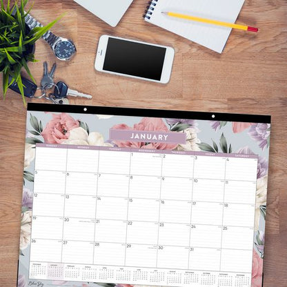 Tula Monthly Desk Pad Calendar, Floral Artwork, 22" X 17", White/purple/pink Sheets, Black Headband, 12-month (jan-dec): 2026