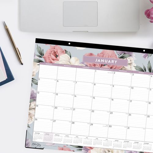 Tula Monthly Desk Pad Calendar, Floral Artwork, 22" X 17", White/purple/pink Sheets, Black Headband, 12-month (jan-dec): 2026