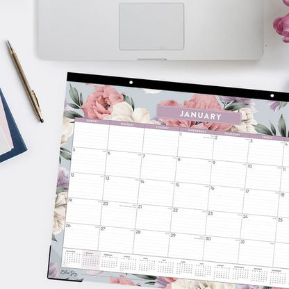 Tula Monthly Desk Pad Calendar, Floral Artwork, 22" X 17", White/purple/pink Sheets, Black Headband, 12-month (jan-dec): 2026