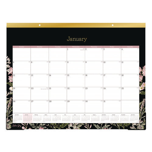 Neveah Monthly Desk Pad Calendar, Floral Artwork, 22" X 17", White/black/pink Sheets, Gold Headband, 12-month (jan-dec): 2026