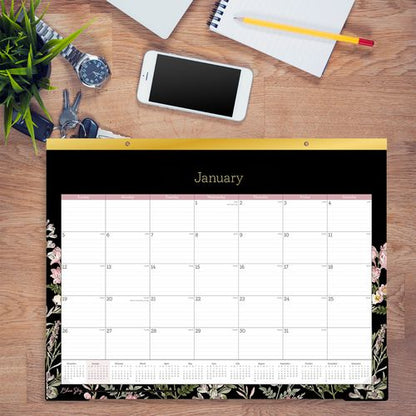 Neveah Monthly Desk Pad Calendar, Floral Artwork, 22" X 17", White/black/pink Sheets, Gold Headband, 12-month (jan-dec): 2026
