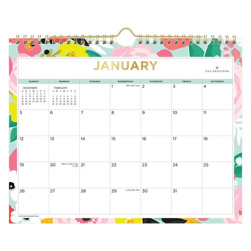 Day Designer Secret Garden Mint Monthly Wall Calendar, Floral Artwork, 11 X 8.75, Multicolor Sheets, 12-month (jan-dec): 2026