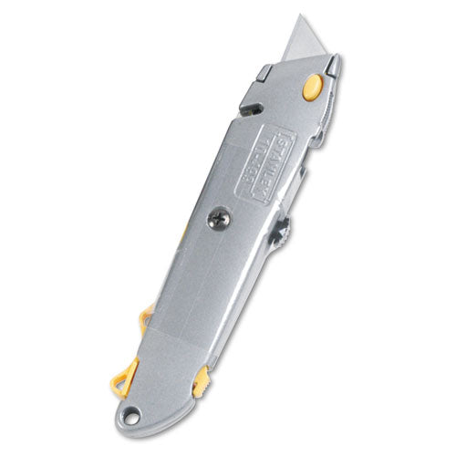 Quick-change Utility Knife With Twine Cutter And (3) Retractable Blades, 6.38" Metal Handle, Gray