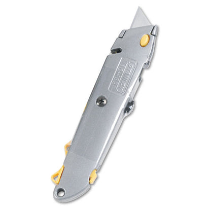 Quick-change Utility Knife With Twine Cutter And (3) Retractable Blades, 6.38" Metal Handle, Gray