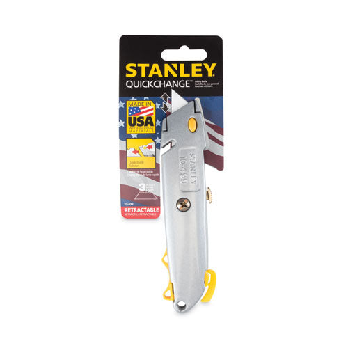 Quick-change Utility Knife With Twine Cutter And (3) Retractable Blades, 6.38" Metal Handle, Gray