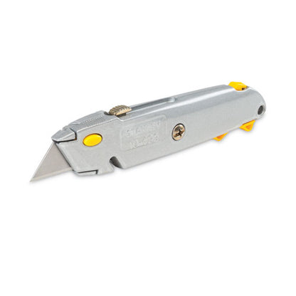 Quick-change Utility Knife With Twine Cutter And (3) Retractable Blades, 6.38" Metal Handle, Gray