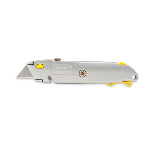 Quick-change Utility Knife With Twine Cutter And (3) Retractable Blades, 6.38" Metal Handle, Gray