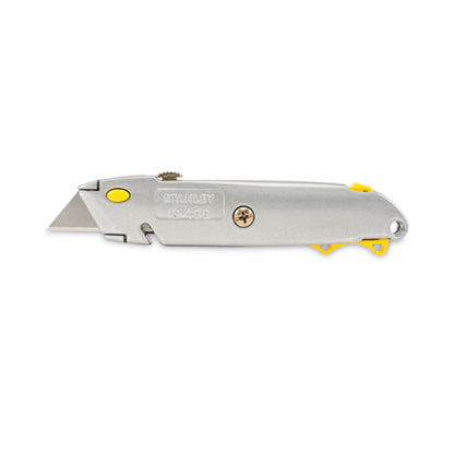 Quick-change Utility Knife With Twine Cutter And (3) Retractable Blades, 6.38" Metal Handle, Gray