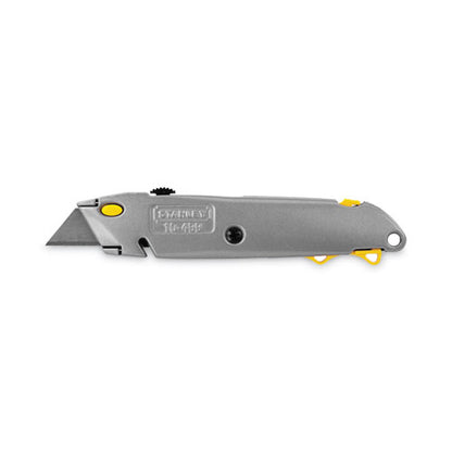 Quick-change Utility Knife With Twine Cutter And (3) Retractable Blades, 6.38" Metal Handle, Gray